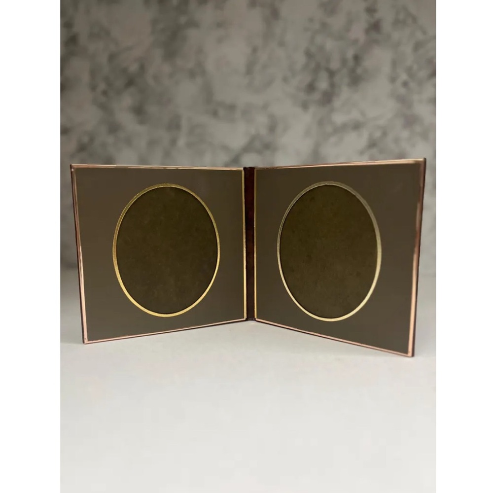 Vintage Faux Leather Picture Frame/  Travel Double Folding Standing Picture /